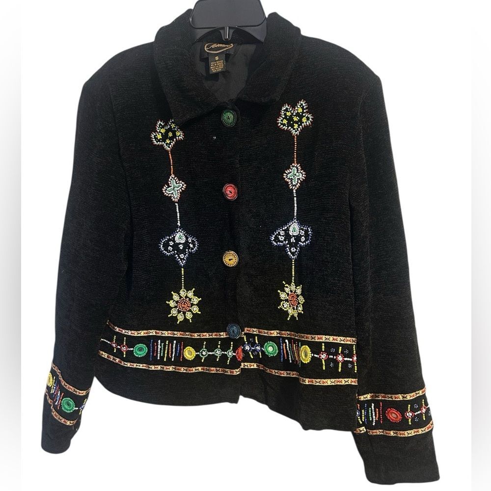 Allure Womens Vintage Beaded Aztec Art To Wear Jacket Blazer Small